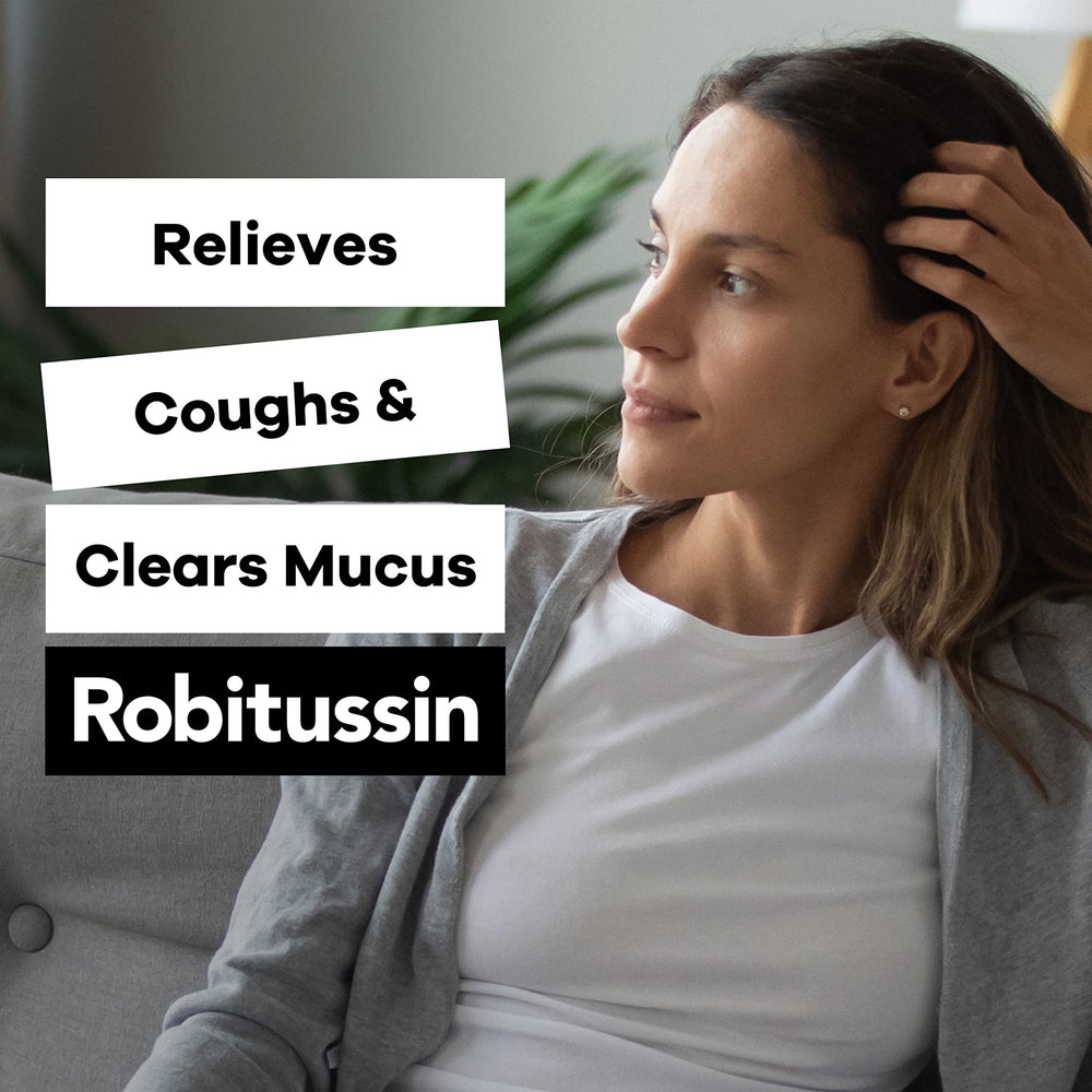 Robitussin liquid mucus-thinning action to ease chest congestion.