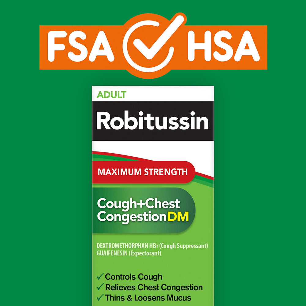Robitussin packaging side view showing bottle and label.