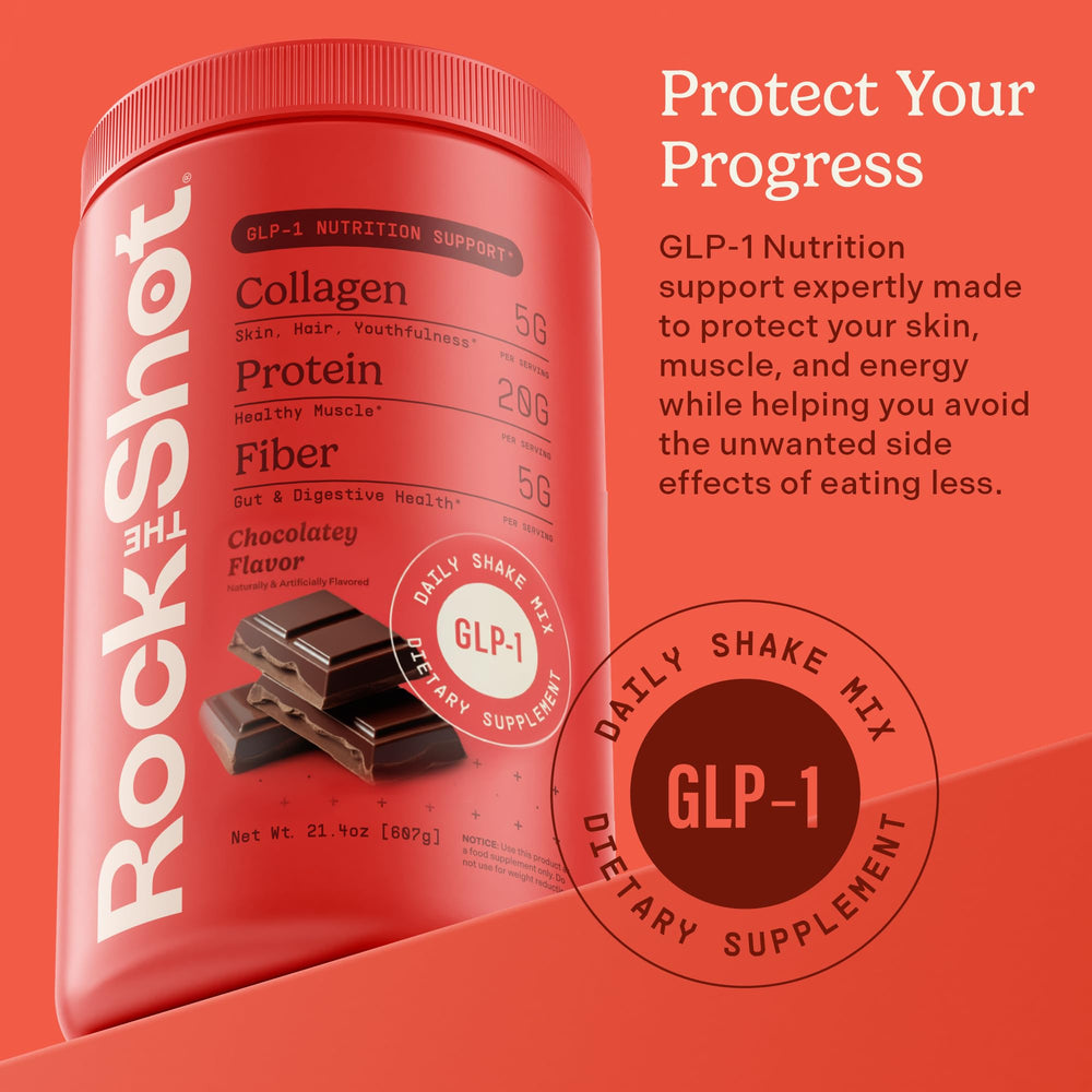ROCK THE SHOT GLP-1 tub highlights collagen and minerals on the label