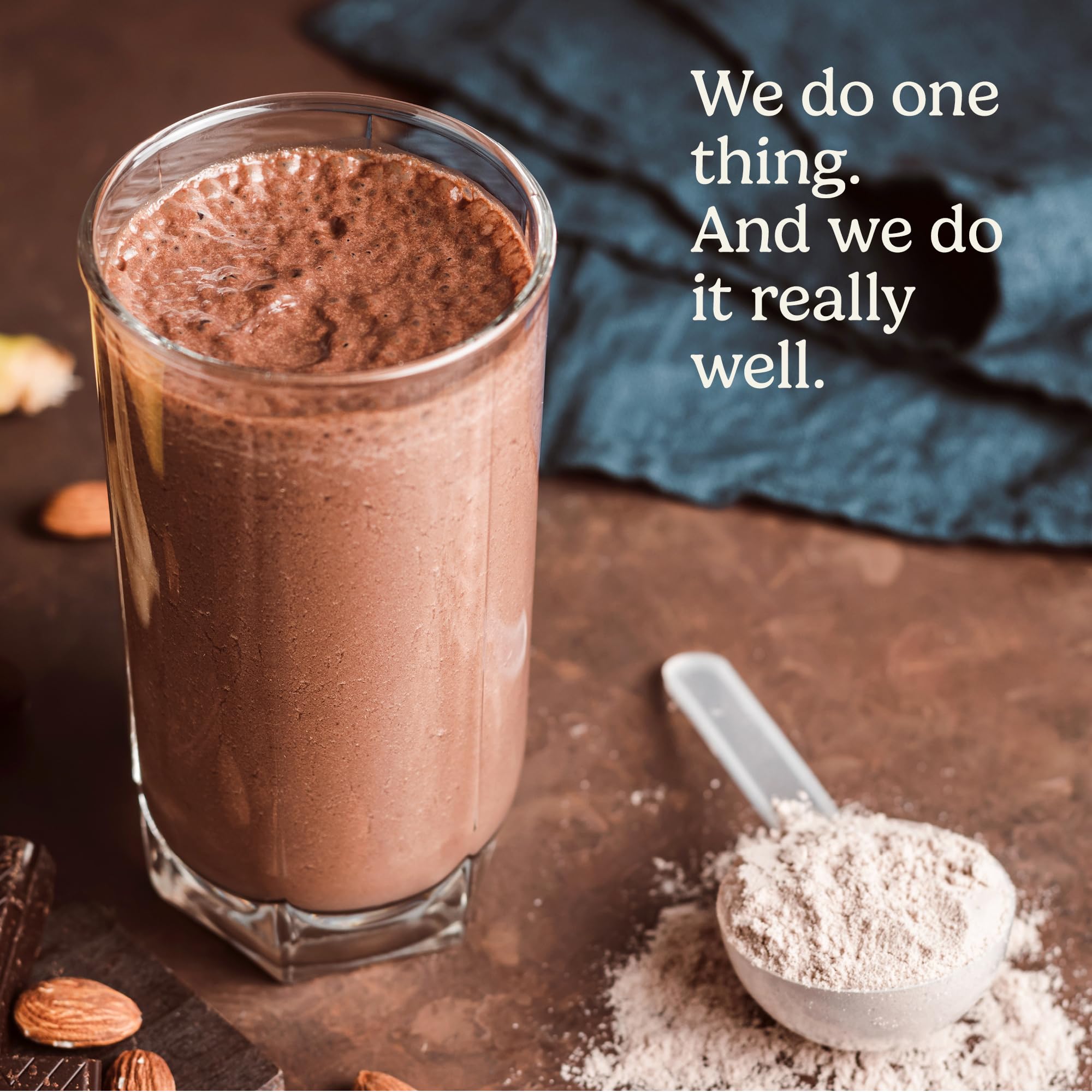 Rock the Shot GLP-1 Support chocolate bottle with measuring scoop emphasizes practical supplementation