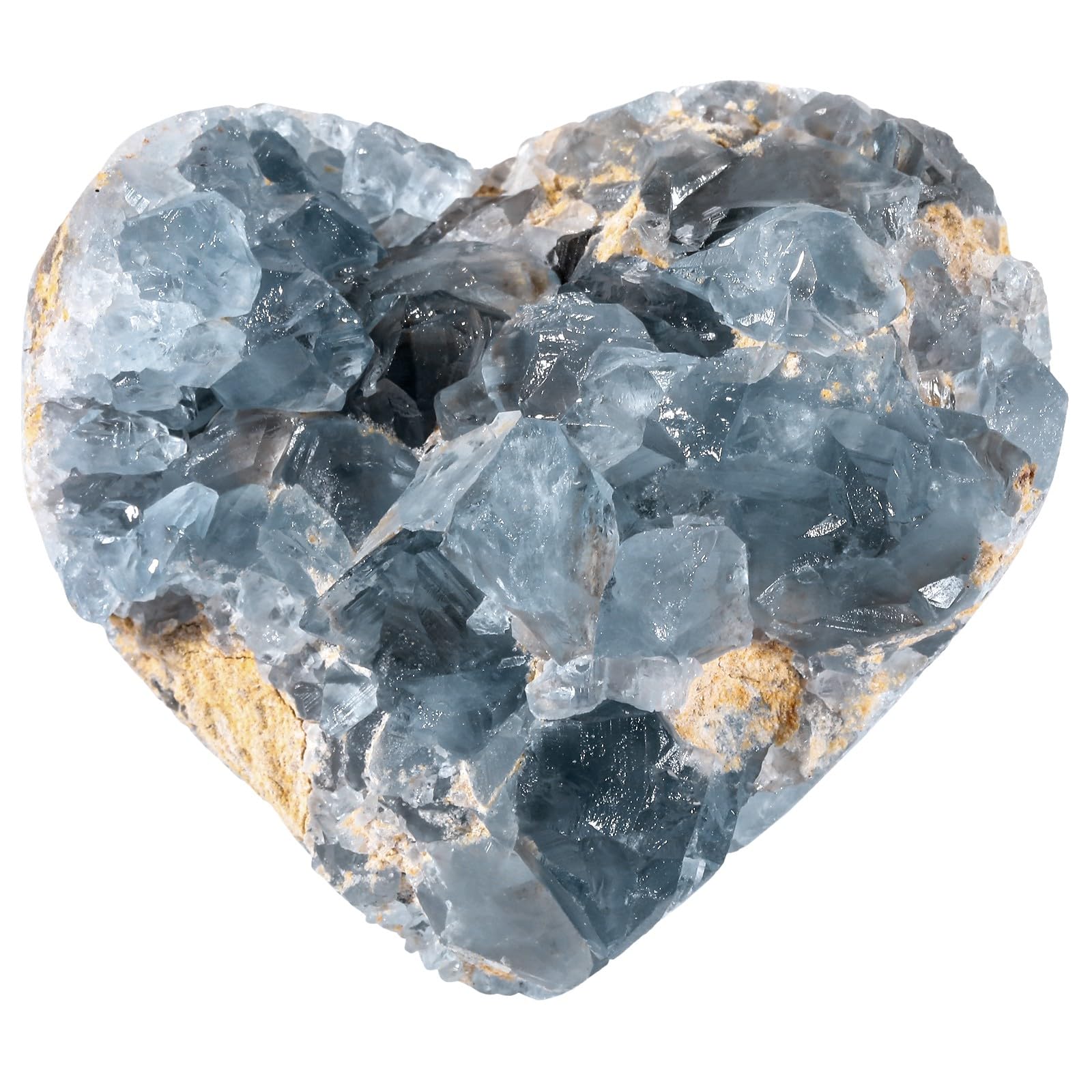 Rockcloud blue celestite heart cluster, calm and balanced centerpiece