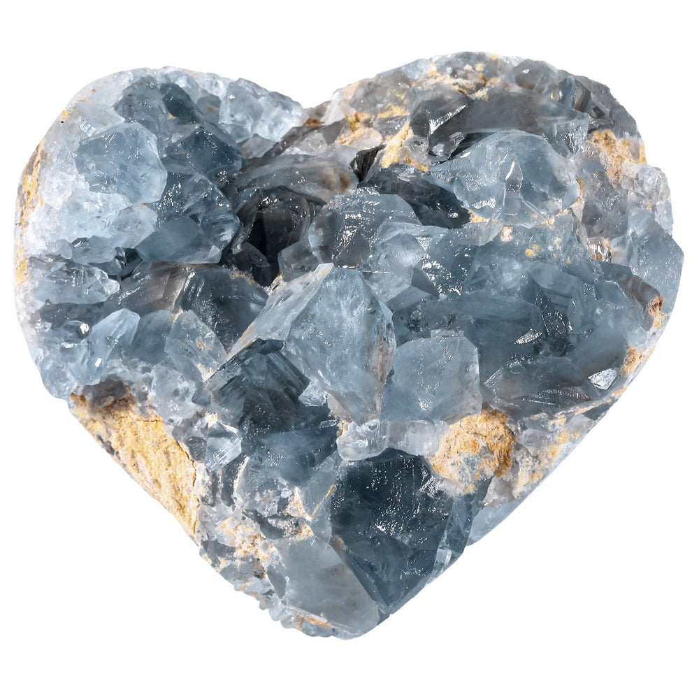 Rockcloud blue celestite heart cluster, calm and balanced centerpiece