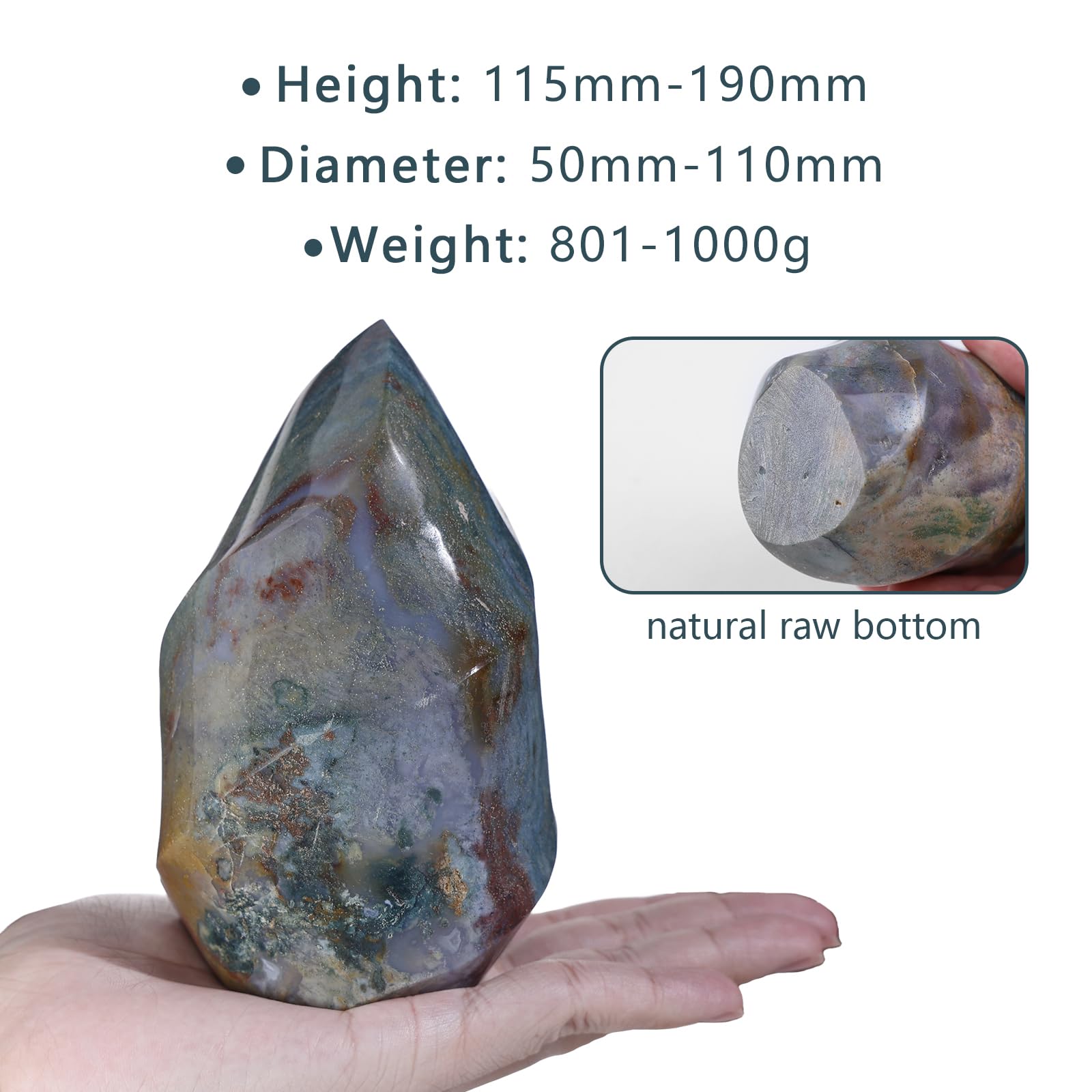 Rockcloud Ocean Jasper flame tower on a desk used as meditative focus