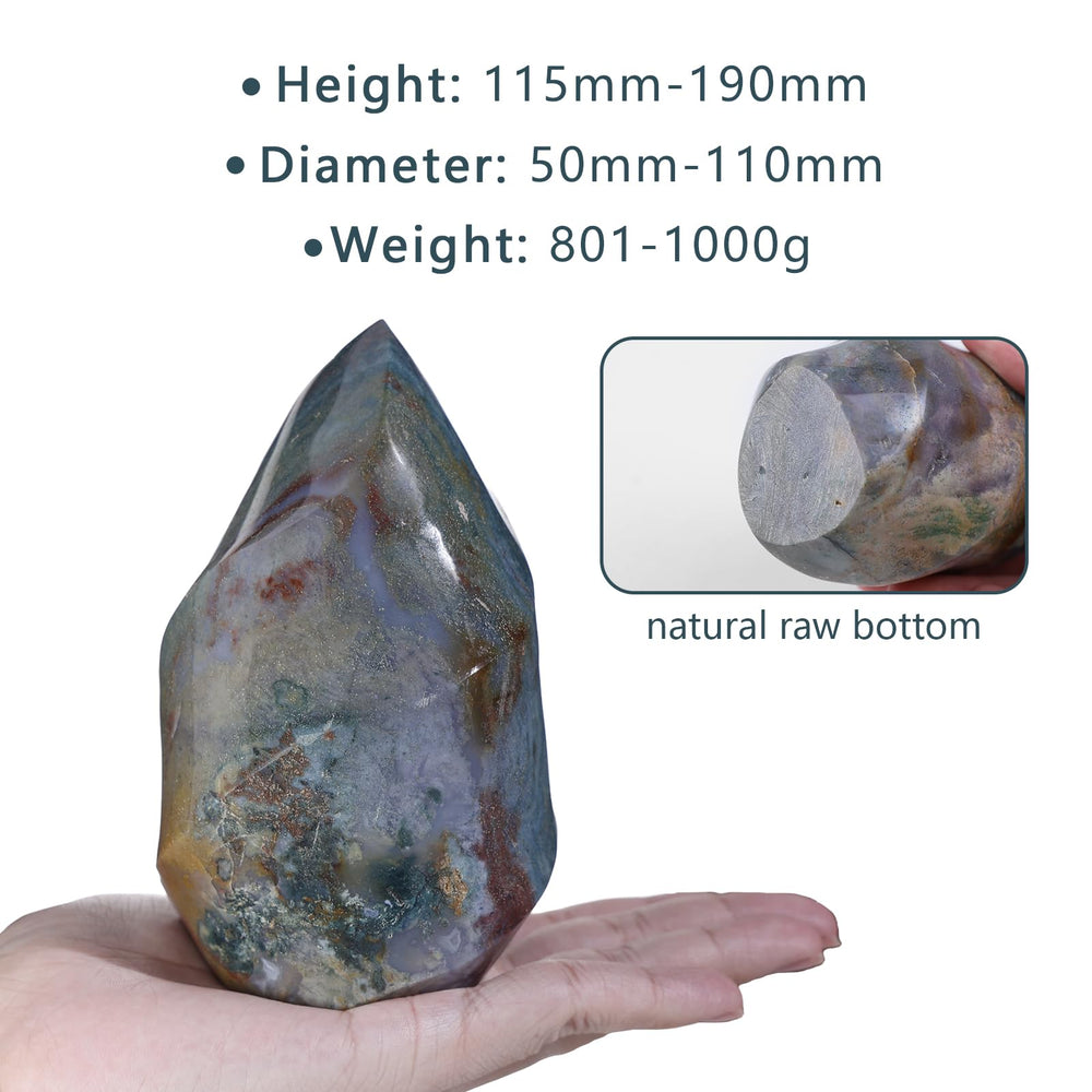 Rockcloud Ocean Jasper flame tower on a desk used as meditative focus