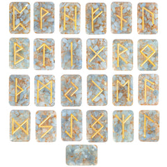 Rockcloud resin aquamarine rune stones set, ideal for meditation and divination