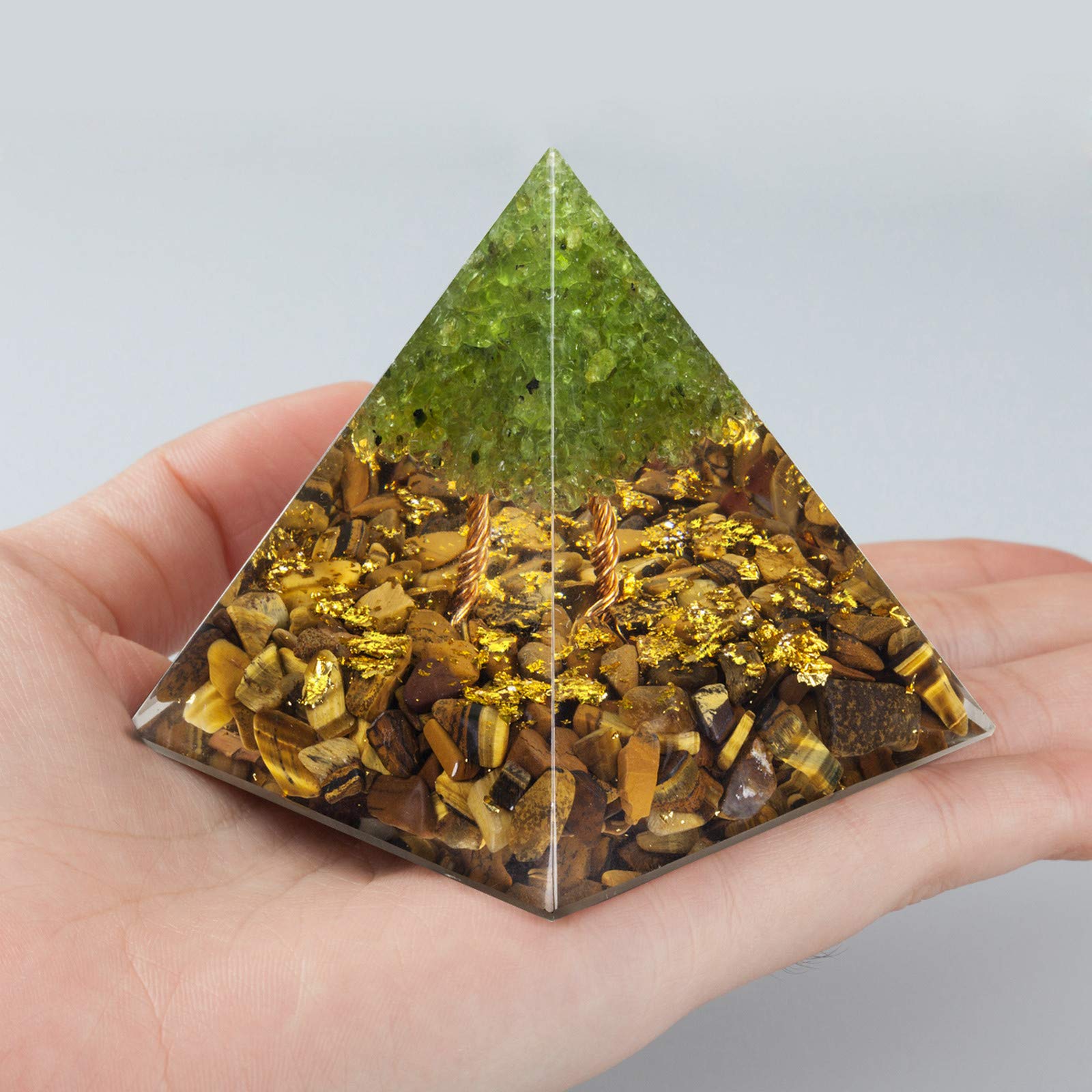 Rockcloud Tree of Life wire-wrapped pyramid showing handmade craftsmanship