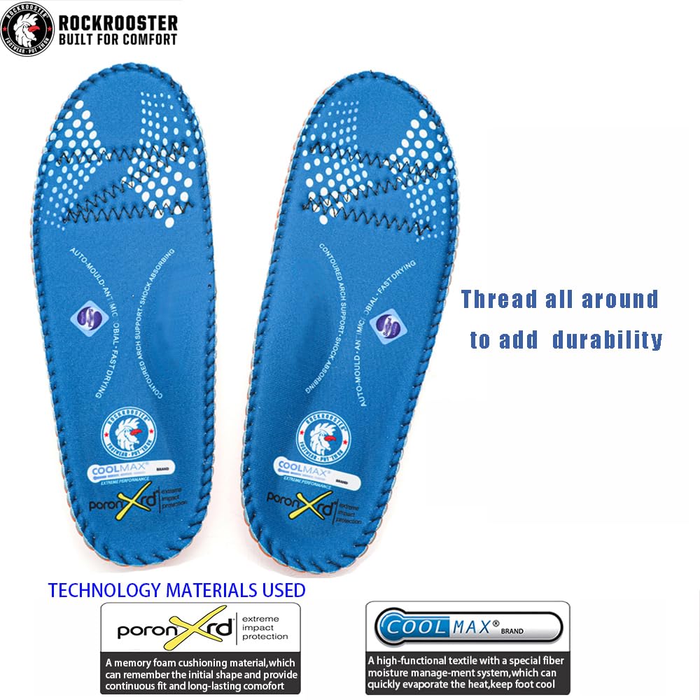Rockrooster COOLMAX top fabric provides breathability to keep feet dry.