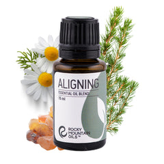 Rocky Mountain Oils Aligning bottle pour with woodsy aroma for calm focus