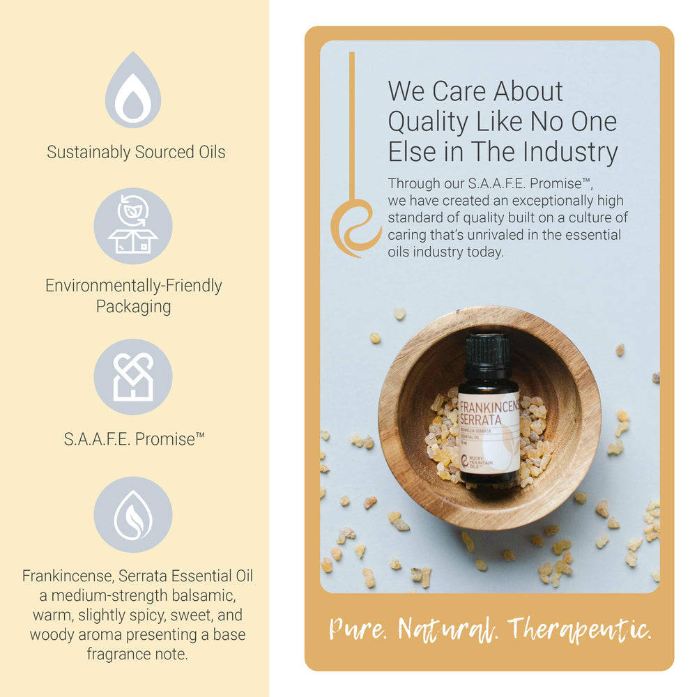 Rocky Mountain Oils Frankincense Serrata 15ml supports meditation and focus.