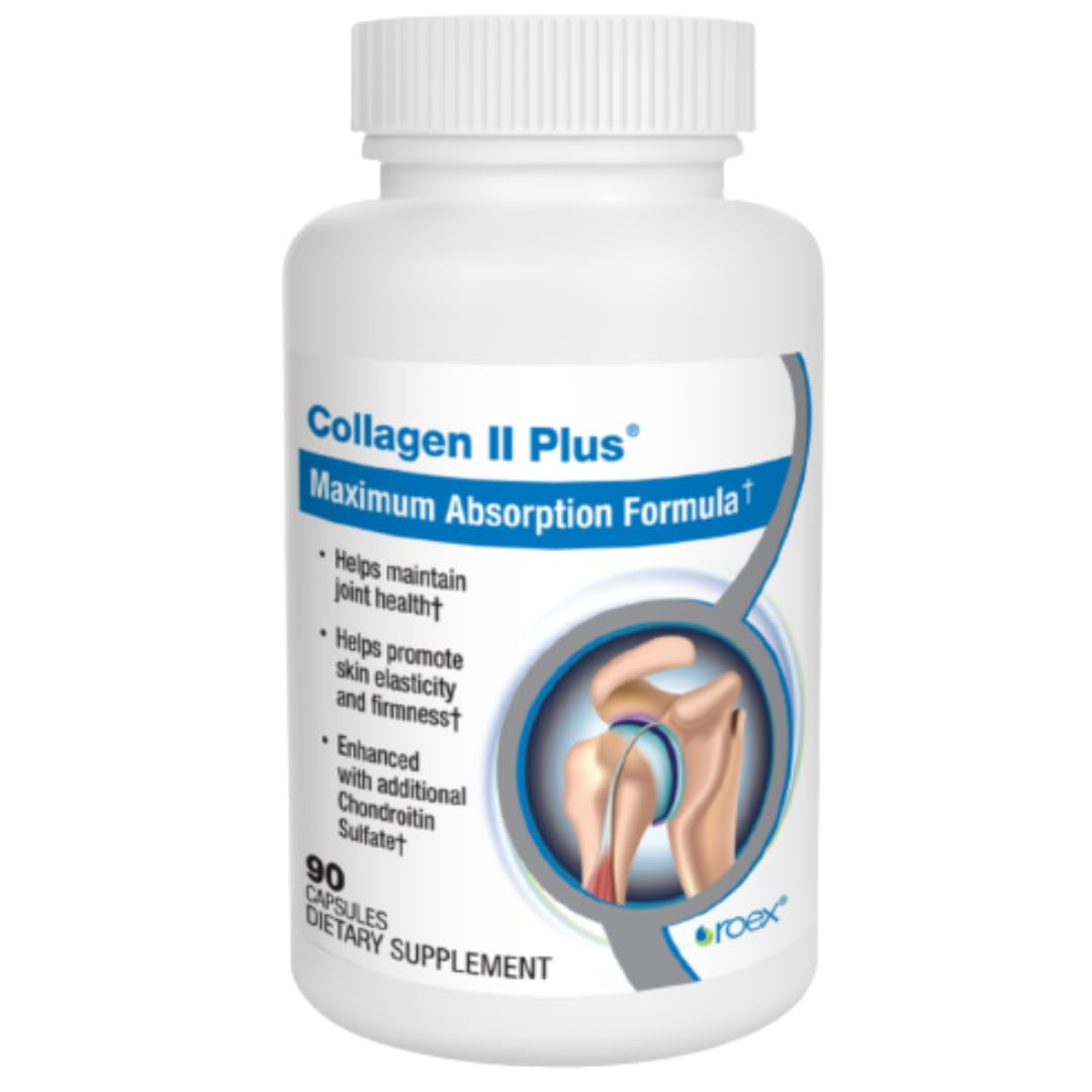Roex Collagen II Plus bottle close-up for joint support benefits.
