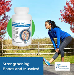Roex Collagen II Plus capsules on a plate suggest daily joint nourishment.