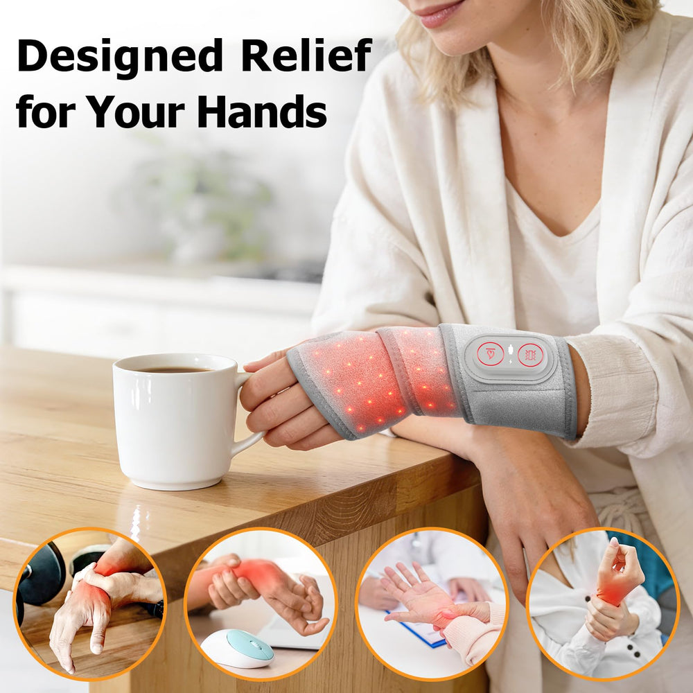 ROHVEMJ wrist massager with heat and red light for soothing sessions.