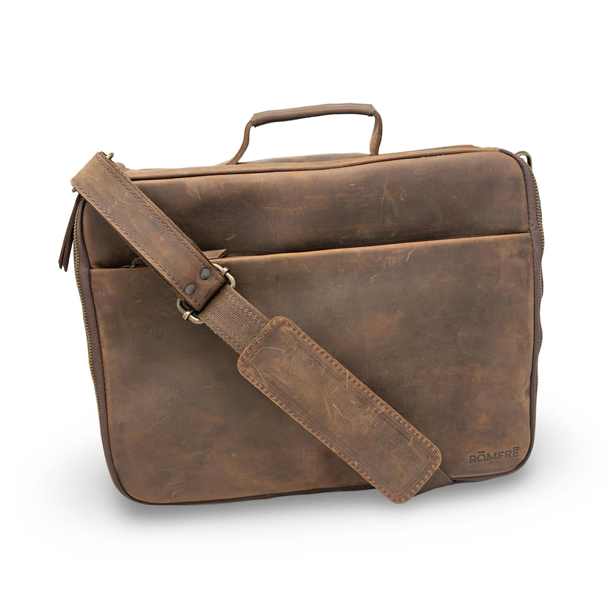 ROMFRE CPAP travel bag in full-grain leather for discreet, premium protection.
