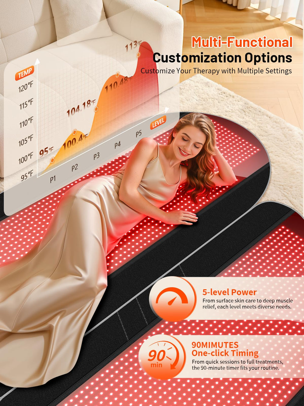 ROMISA full-body blanket layout offering extended coverage for sitting, lying, or stretching.