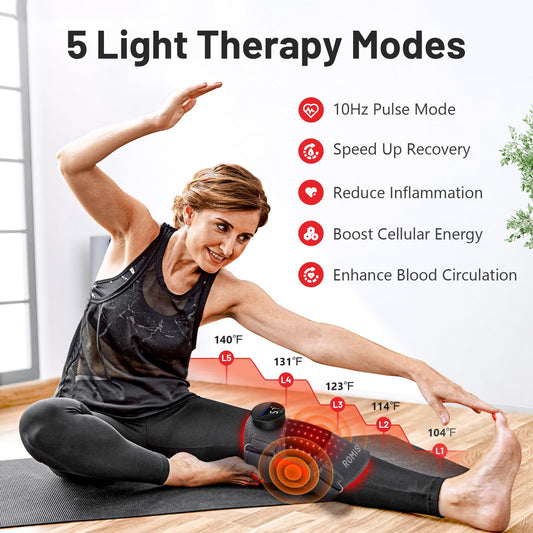 ROMISA knee massage heat vibration close-up highlights soothing deep tissue effects.