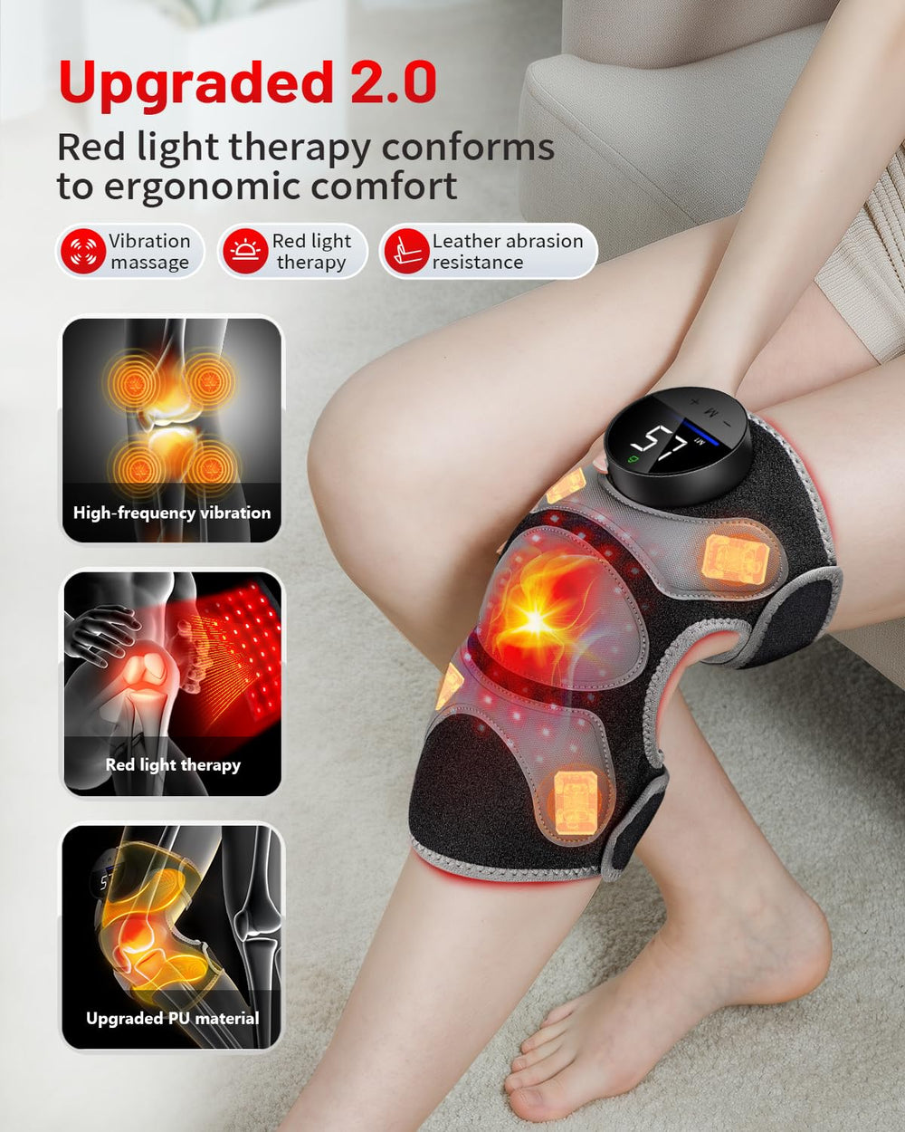 Close-up of 3 vibration mode indicators on ROMISA knee brace