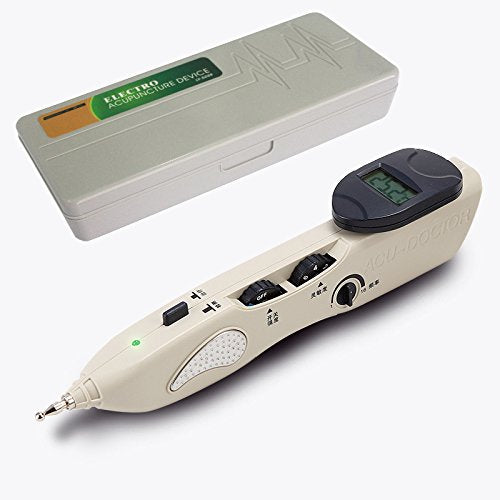 Romonacr electronic acupuncture pen used on the forearm for targeted meridian stimulation.