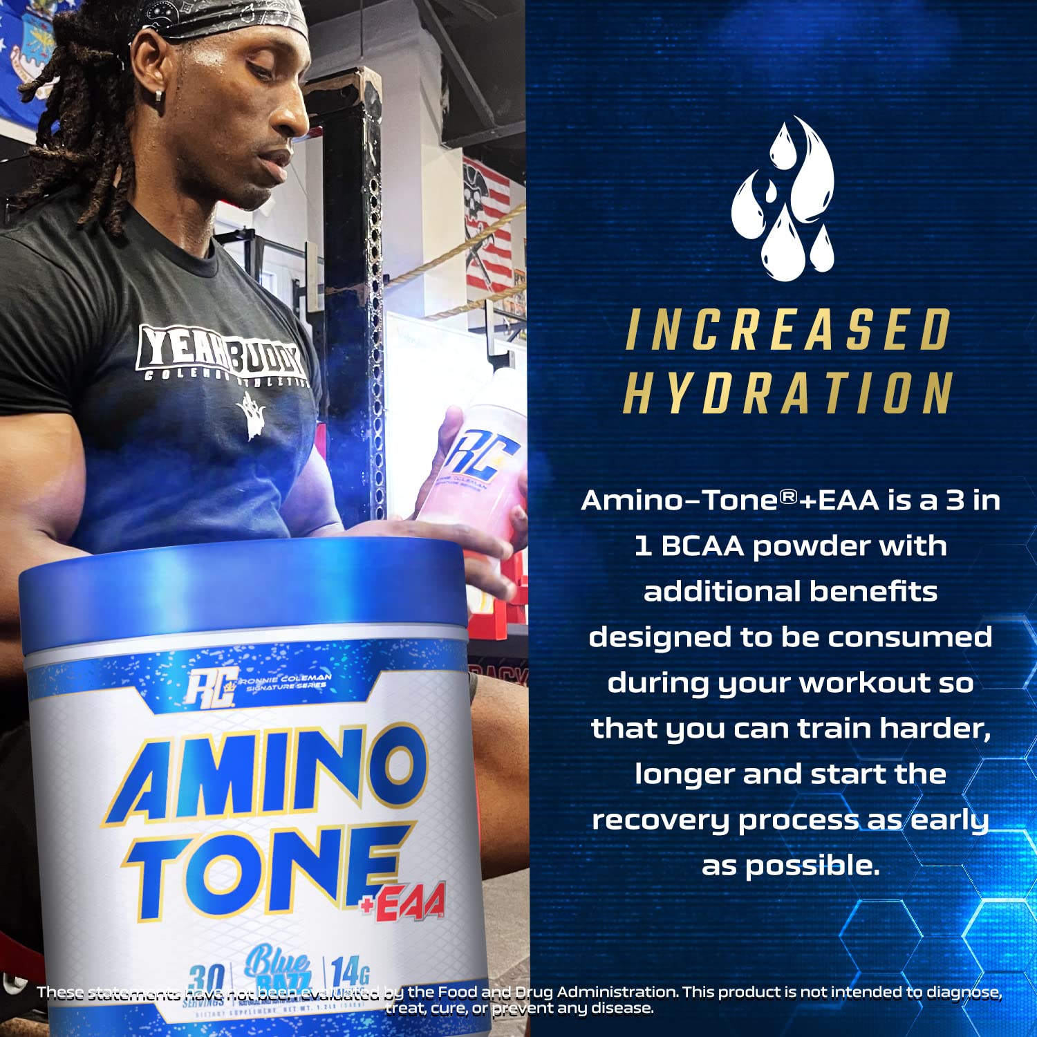 Ronnie Coleman Amino-Tone packaging collection for complete supplement stack