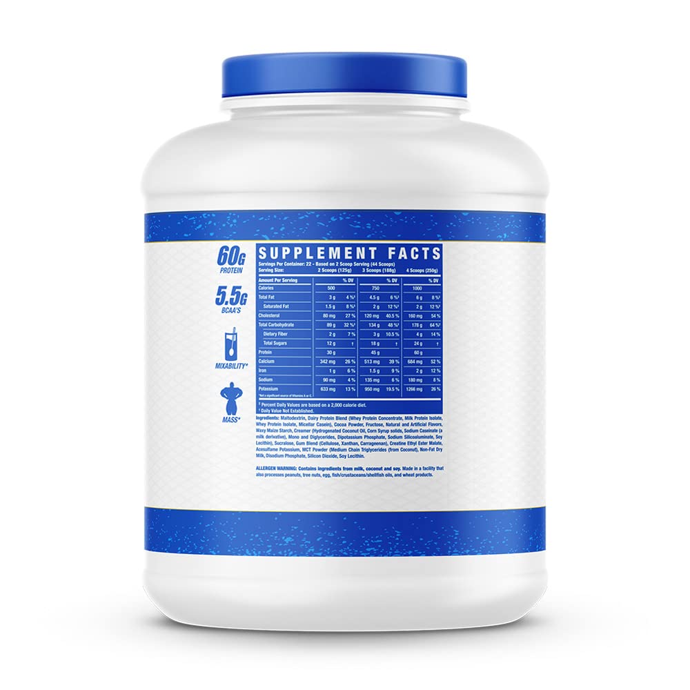 Ronnie Coleman King Mass XL vanilla serving shake illustrating mass-building potential.