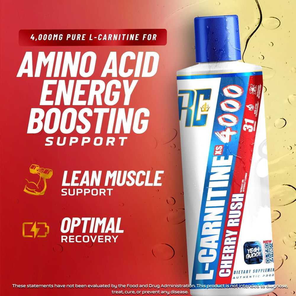 Berry Blast flavor close-up of Ronnie Coleman L-Carnitine XS 4000 bottle.