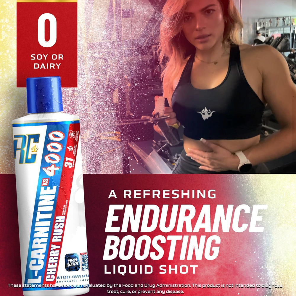 Label close-up on Ronnie Coleman L-Carnitine XS 4000 liquid highlighting pantothenic acid for metabolism.
