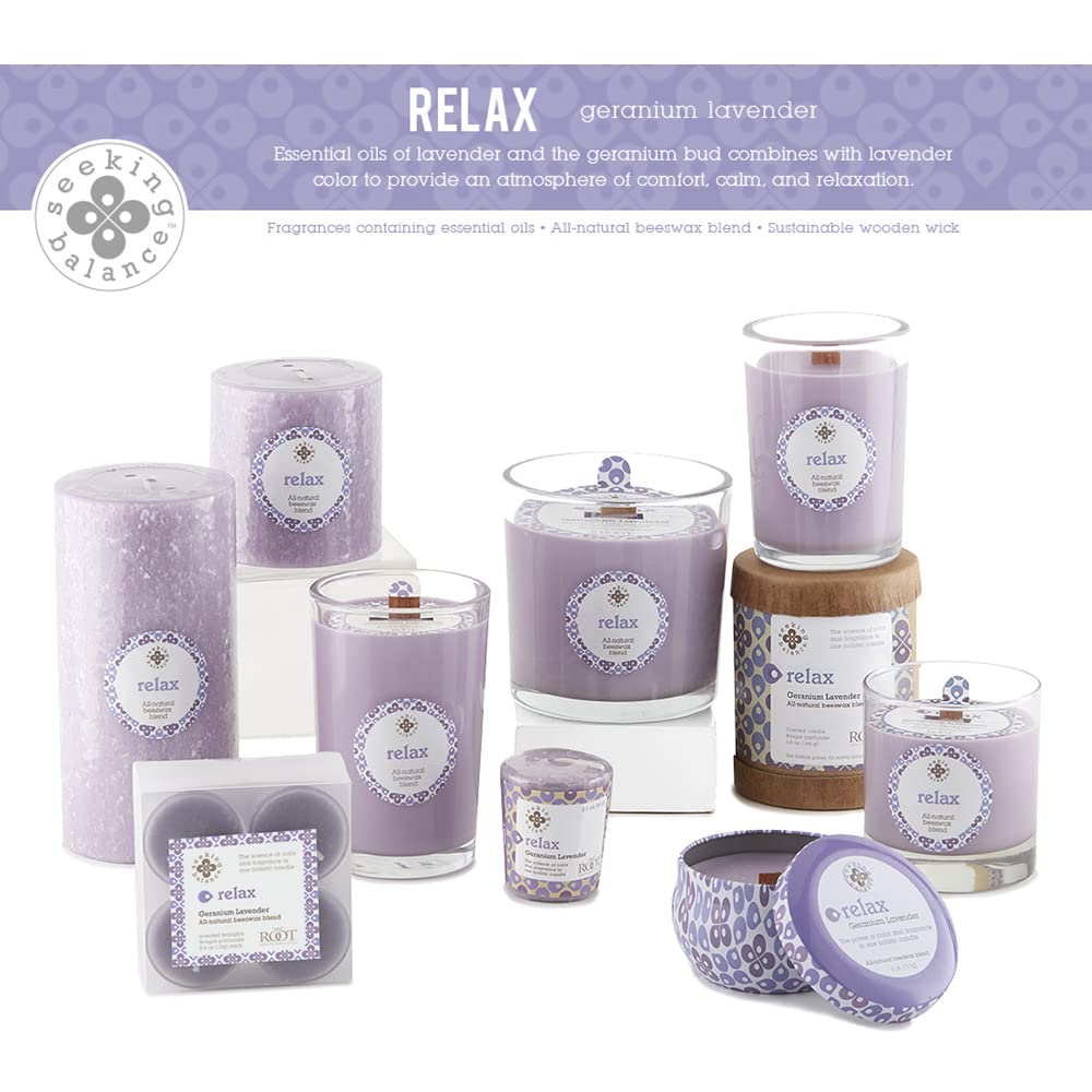 Root Candles Seeking Balance 12-ounce candle with long-lasting fragrance.