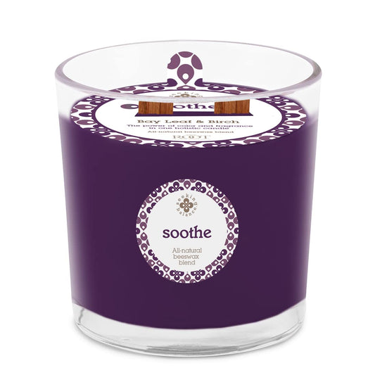 Root Candles Seeking Balance bay leaf birch spa candle in glass jar for relaxing spaces.