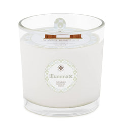 Root Candles Seeking Balance wood wick spa candle glows softly for a calming space.