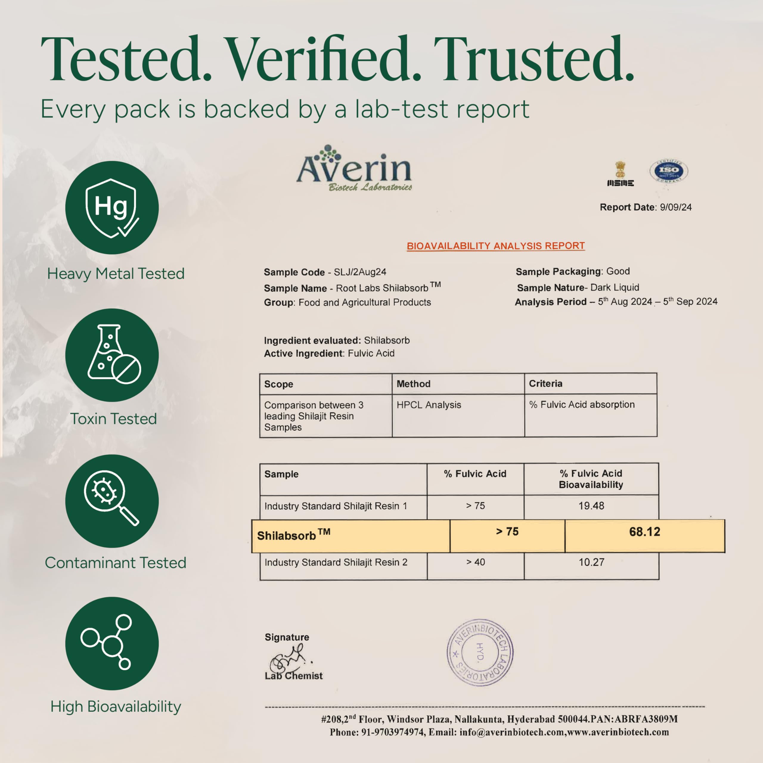 ROOT LABS Shilajit Gummies COA label confirms third-party transparency.
