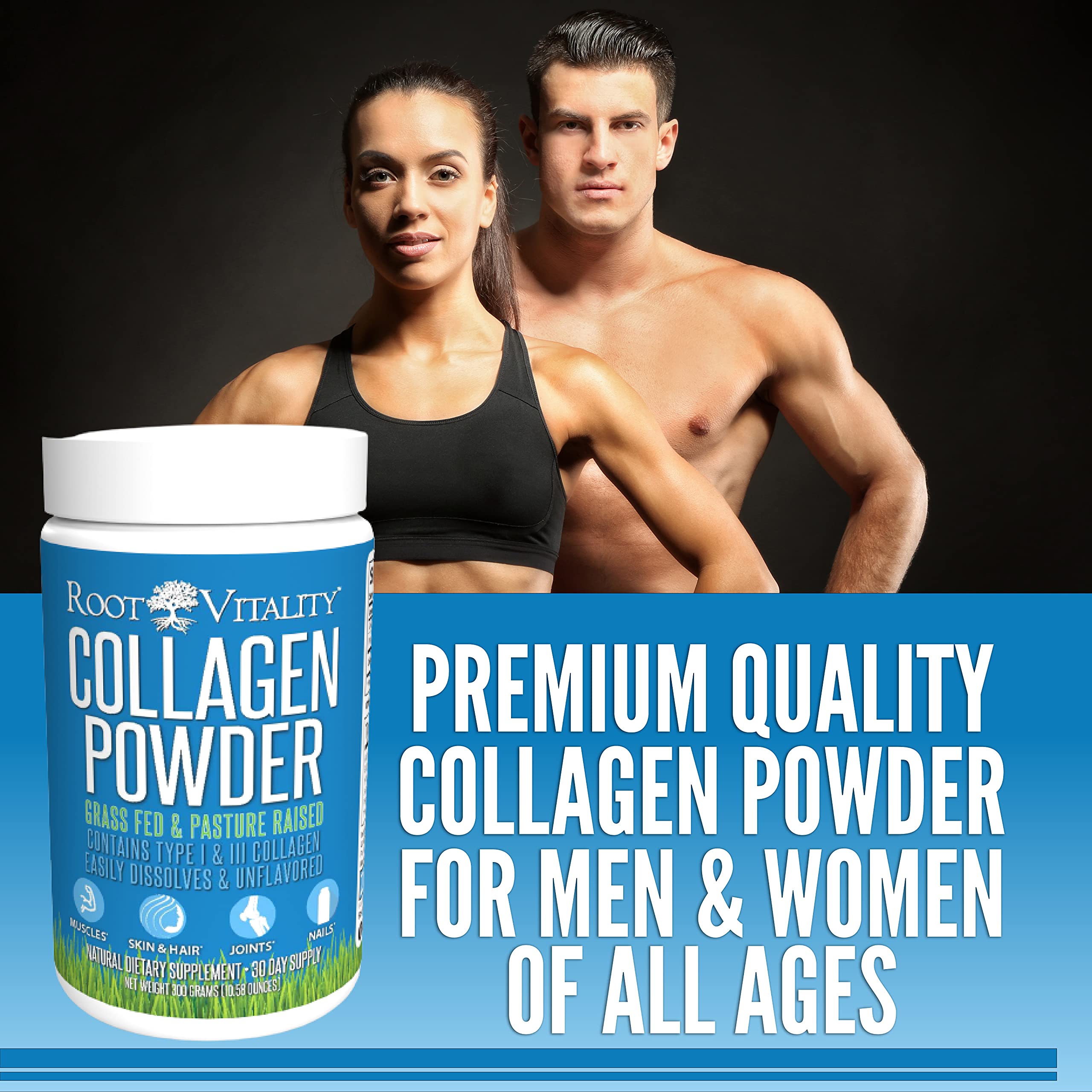Root Vitality Collagen Peptides Powder unflavored blends cleanly into drinks with zero sugar.