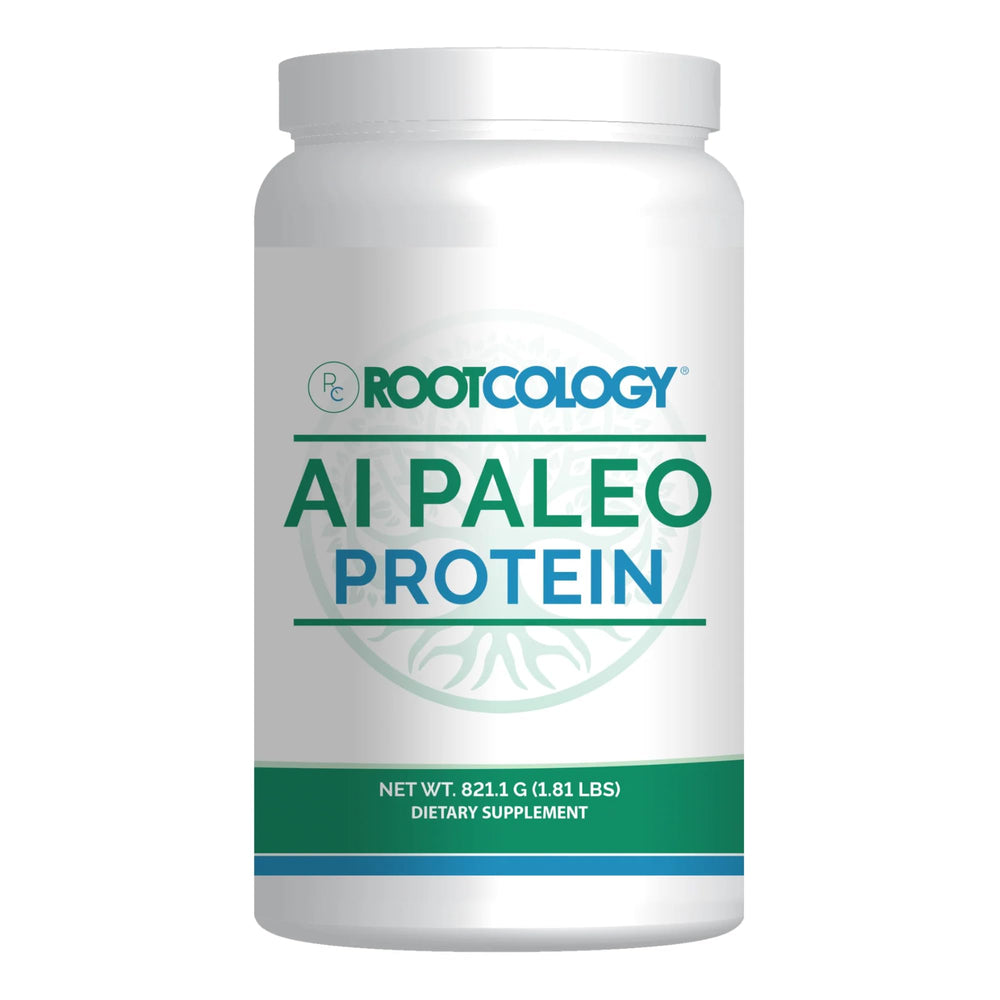 Rootcology AI Paleo Protein unflavored bottle for convenient daily protein