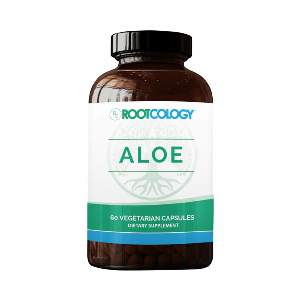 Rootcology Aloe Vera Capsules bottle for daily GI support.
