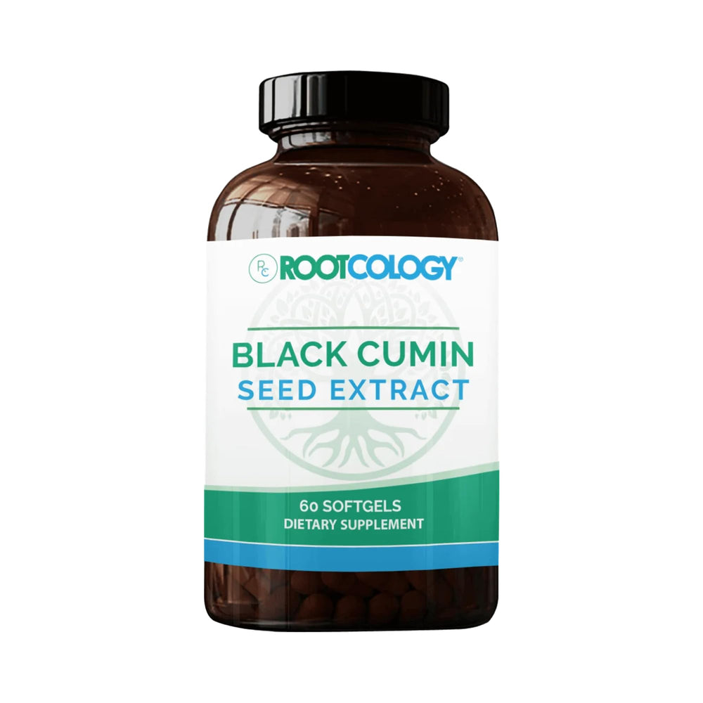 Rootcology Black Cumin Seed Extract bottle ready for daily digestive support.