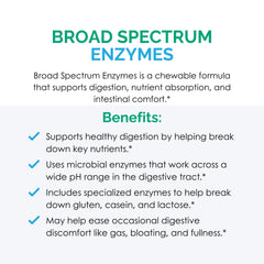 Rootcology Broad Spectrum Enzymes ingredients chart - visual overview of enzyme types and targeted tasks.