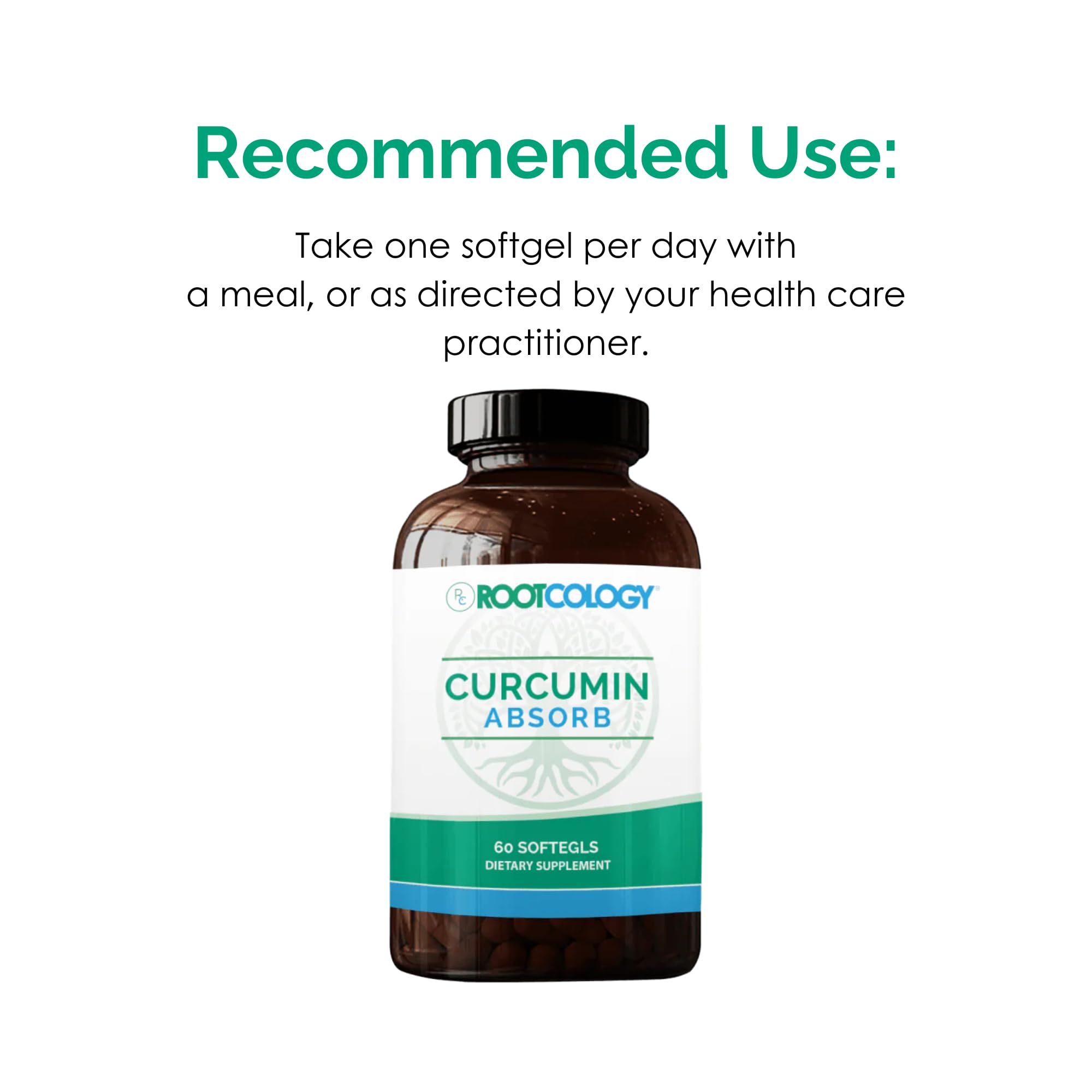 Ingredients panel on Rootcology Curcumin Absorb highlights MCTs and tocotrienols