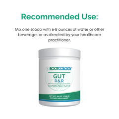 Rootcology Gut R&R Southern Peach container shown on shelf for easy access.