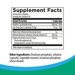Rootcology HP Restore bottle back reveals ingredients and usage guidance for gastric comfort.