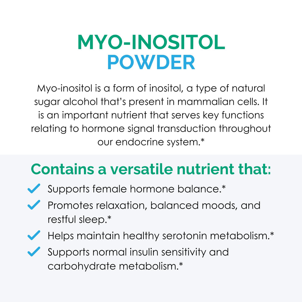 Rootcology Myo-Inositol powder bottle front view highlighting 345 servings.