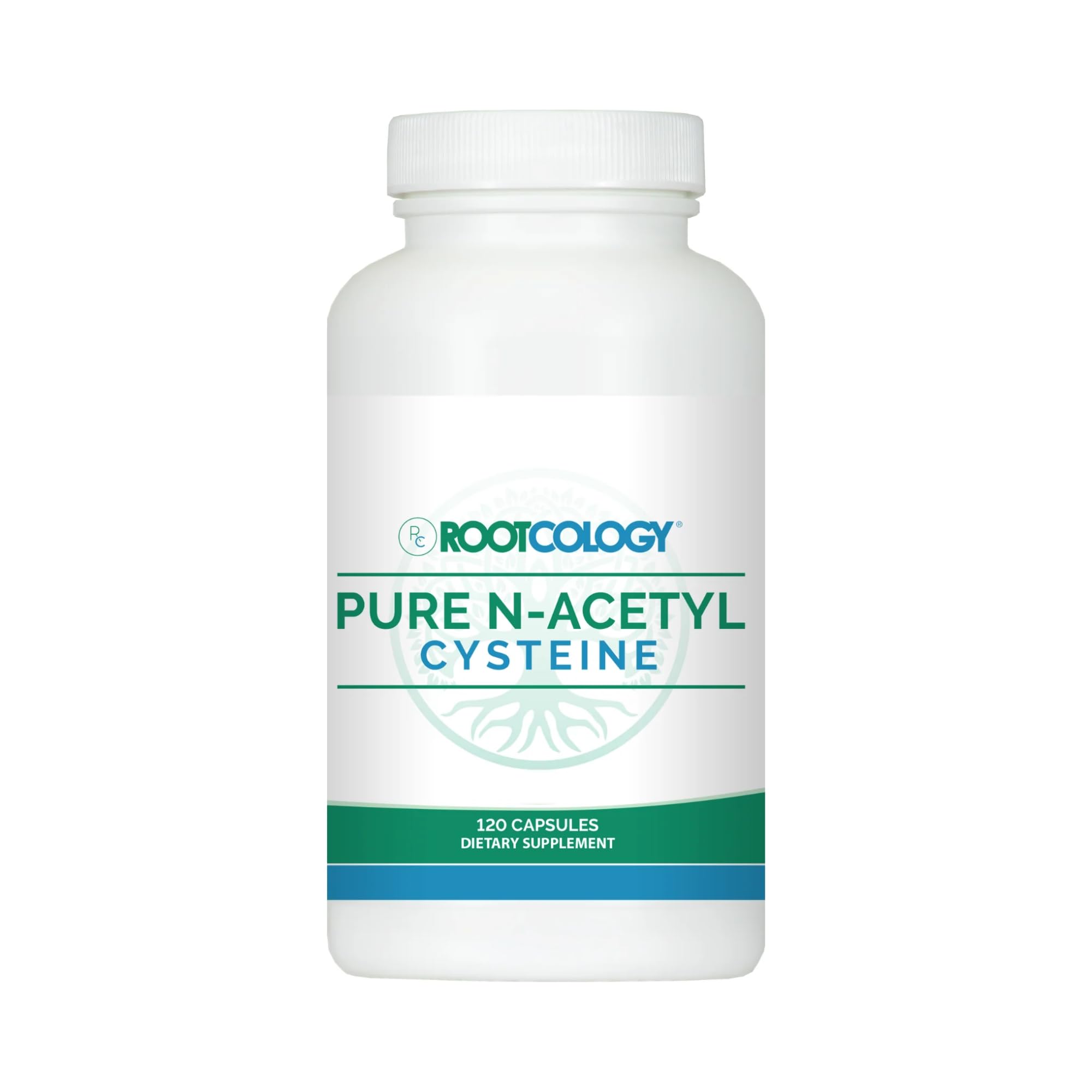 Rootcology NAC capsules bottle for daily antioxidant support and wellness.