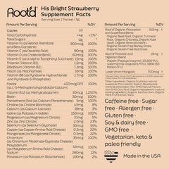 Root'd multivitamin powder packaging on shelf reinforcing eco-conscious mission and recyclable packaging