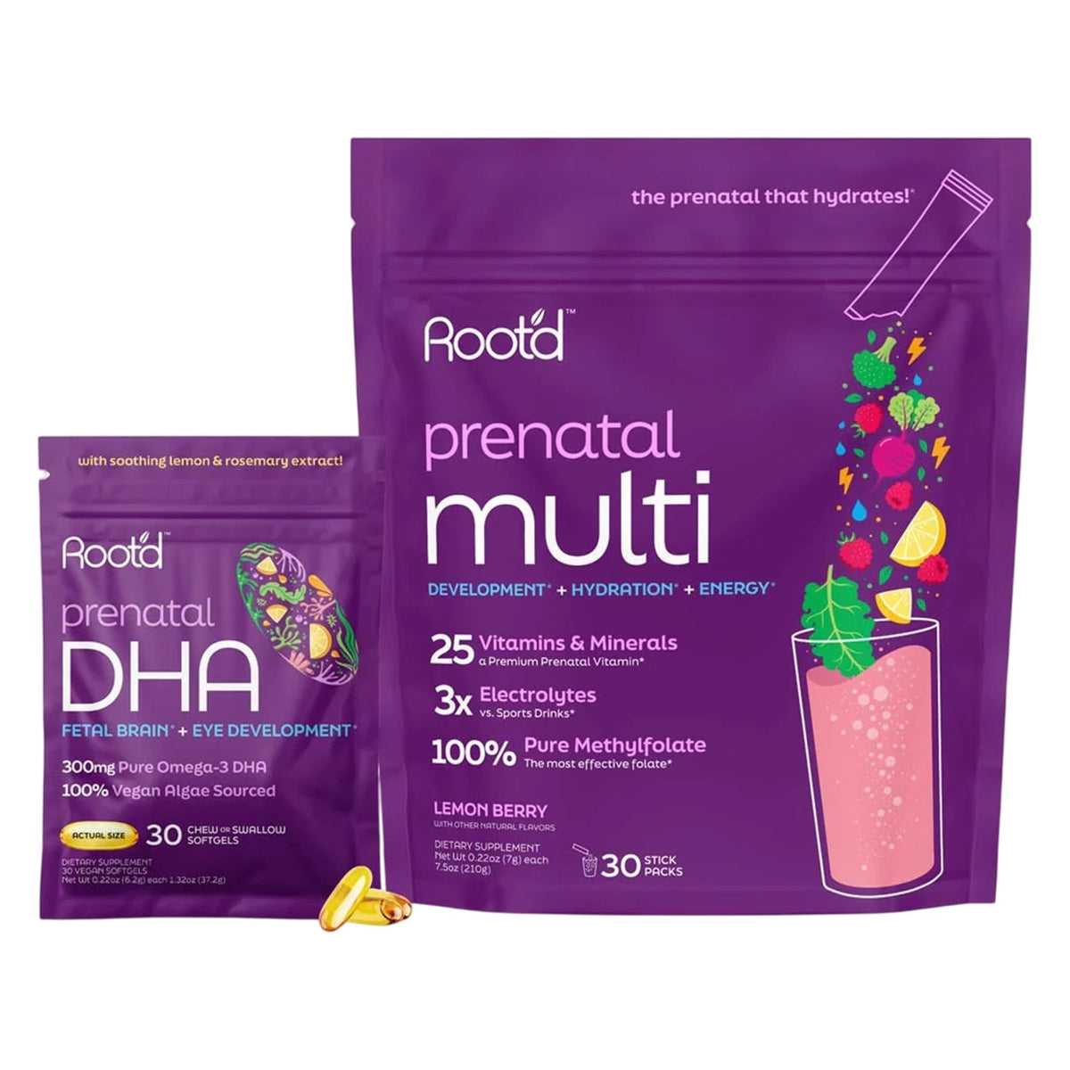 Root'd Prenatal DHA bottle pour for easy daily dosage