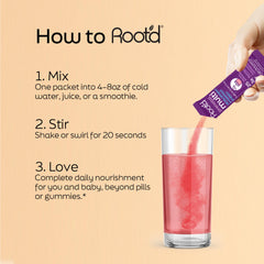 Root'd Prenatal Powder dissolving in water for quick hydration without sugar