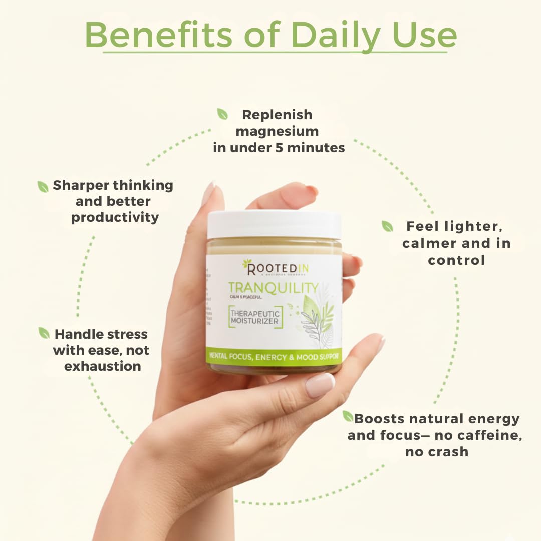 Rooted In magnesium cream night routine scene showing plush skin nourishment.