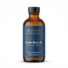 Rooted Intuition Low Key Jr bottle front view highlighting berry mood support