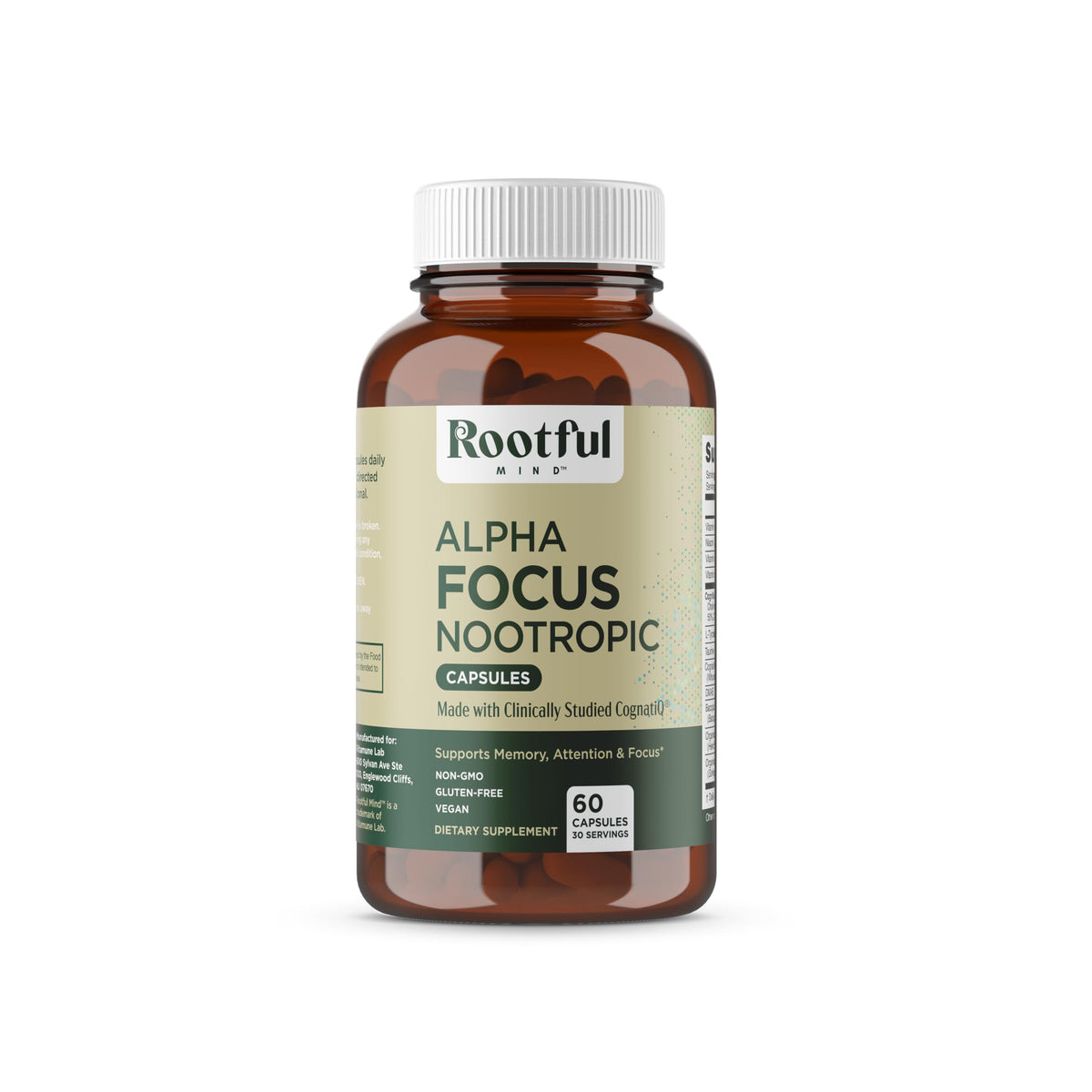 Rootful Mind Alpha Focus bottle front view for daily focus support.