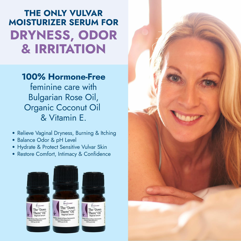 Rootganic Down There Oil outer vulvar application for soothing relief.