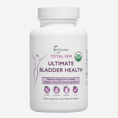 Rootganic Total Fem bottle front showcasing natural bladder health support ingredients.
