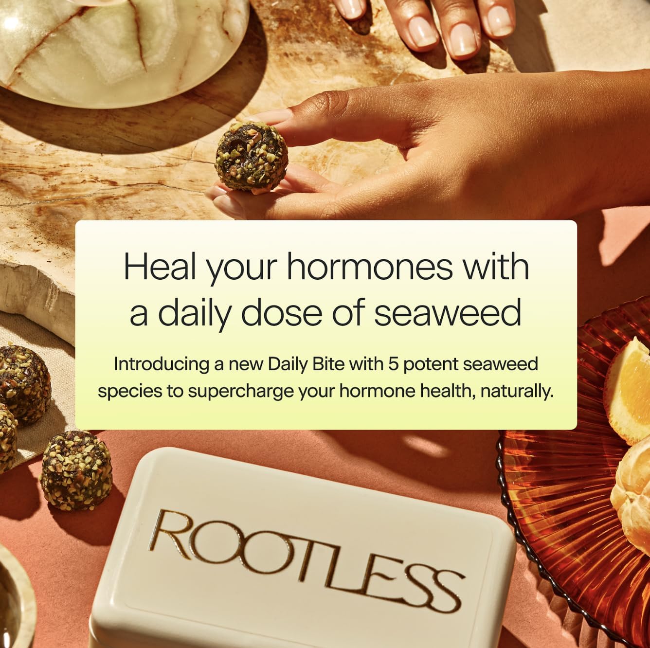 Rootless Seaweed Daily Bites Coconut Chai serving bite ready for daily use