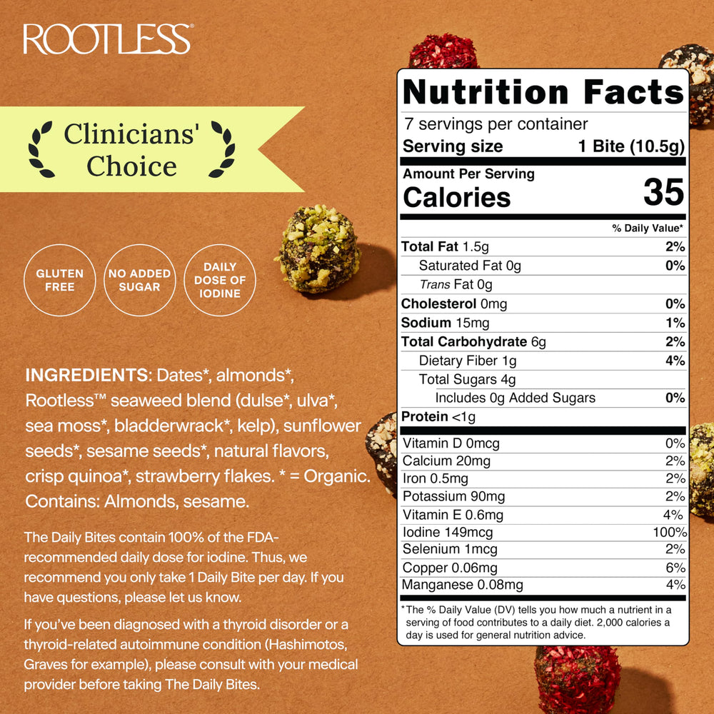 Rootless Seaweed Daily Bites serving bowl highlights a convenient daily portion.