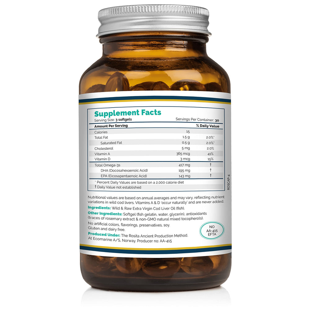 Rosita Real Foods softgel texture closeup for easy daily omega-3 intake.